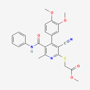 molecular formula C25H23N3O5S B11639749 Methyl {[3-cyano-4-(3,4-dimethoxyphenyl)-6-methyl-5-(phenylcarbamoyl)pyridin-2-yl]sulfanyl}acetate 