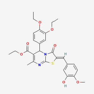 molecular formula C28H30N2O7S B11639758 ethyl (2Z)-5-(3,4-diethoxyphenyl)-2-(3-hydroxy-4-methoxybenzylidene)-7-methyl-3-oxo-2,3-dihydro-5H-[1,3]thiazolo[3,2-a]pyrimidine-6-carboxylate 