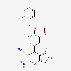 molecular formula C22H18BrClN4O3 B11639771 6-Amino-4-{3-bromo-4-[(2-chlorobenzyl)oxy]-5-methoxyphenyl}-3-methyl-1,4-dihydropyrano[2,3-c]pyrazole-5-carbonitrile 