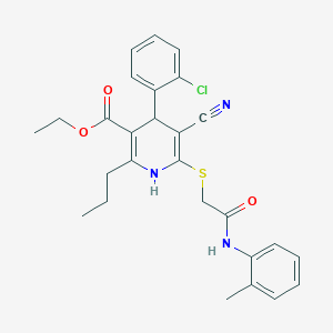 molecular formula C27H28ClN3O3S B11639839 Ethyl 4-(2-chlorophenyl)-5-cyano-6-({2-[(2-methylphenyl)amino]-2-oxoethyl}sulfanyl)-2-propyl-1,4-dihydropyridine-3-carboxylate 