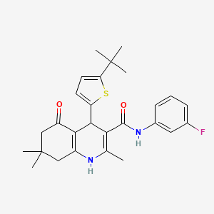 molecular formula C27H31FN2O2S B11639966 4-(5-(tert-Butyl)thiophen-2-yl)-N-(3-fluorophenyl)-2,7,7-trimethyl-5-oxo-1,4,5,6,7,8-hexahydroquinoline-3-carboxamide CAS No. 406183-92-4
