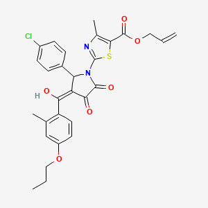 molecular formula C29H27ClN2O6S B11639995 prop-2-en-1-yl 2-{2-(4-chlorophenyl)-4-hydroxy-3-[(2-methyl-4-propoxyphenyl)carbonyl]-5-oxo-2,5-dihydro-1H-pyrrol-1-yl}-4-methyl-1,3-thiazole-5-carboxylate 