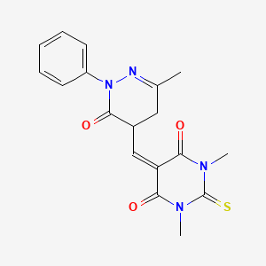 molecular formula C18H18N4O3S B11640188 1,3-dimethyl-5-[(6-methyl-3-oxo-2-phenyl-2,3,4,5-tetrahydropyridazin-4-yl)methylidene]-2-thioxodihydropyrimidine-4,6(1H,5H)-dione 