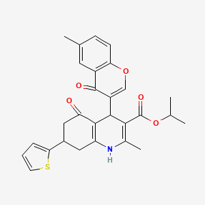 molecular formula C28H27NO5S B11640236 propan-2-yl 2-methyl-4-(6-methyl-4-oxo-4H-chromen-3-yl)-5-oxo-7-(thiophen-2-yl)-1,4,5,6,7,8-hexahydroquinoline-3-carboxylate 
