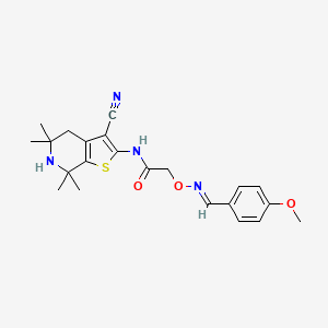 molecular formula C22H26N4O3S B11640372 N-(3-cyano-5,5,7,7-tetramethyl-4,5,6,7-tetrahydrothieno[2,3-c]pyridin-2-yl)-2-({[(E)-(4-methoxyphenyl)methylidene]amino}oxy)acetamide 
