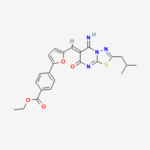 molecular formula C23H22N4O4S B11640383 ethyl 4-(5-{(Z)-[5-imino-2-(2-methylpropyl)-7-oxo-5H-[1,3,4]thiadiazolo[3,2-a]pyrimidin-6(7H)-ylidene]methyl}furan-2-yl)benzoate 