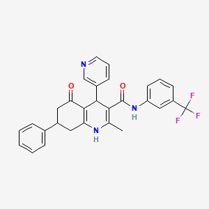 molecular formula C29H24F3N3O2 B11640555 2-Methyl-5-oxo-7-phenyl-4-(3-pyridinyl)-N-[3-(trifluoromethyl)phenyl]-1,4,5,6,7,8-hexahydro-3-quinolinecarboxamide 