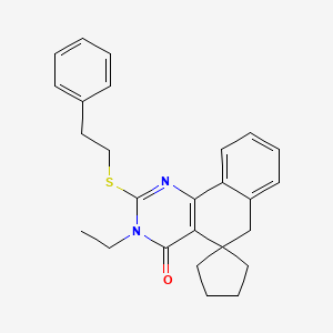 molecular formula C26H28N2OS B11641023 3-ethyl-2-[(2-phenylethyl)sulfanyl]-3H-spiro[benzo[h]quinazoline-5,1'-cyclopentan]-4(6H)-one 