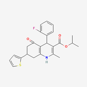 molecular formula C24H24FNO3S B11641092 Propan-2-yl 4-(2-fluorophenyl)-2-methyl-5-oxo-7-(thiophen-2-yl)-1,4,5,6,7,8-hexahydroquinoline-3-carboxylate 