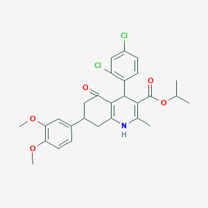 molecular formula C28H29Cl2NO5 B11641162 Propan-2-yl 4-(2,4-dichlorophenyl)-7-(3,4-dimethoxyphenyl)-2-methyl-5-oxo-1,4,5,6,7,8-hexahydroquinoline-3-carboxylate 