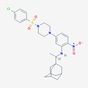 molecular formula C28H35ClN4O4S B11641481 N-[1-(Adamantan-1-YL)ethyl]-5-[4-(4-chlorobenzenesulfonyl)piperazin-1-YL]-2-nitroaniline 