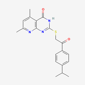 molecular formula C20H21N3O2S B11641510 Ethanone, 2-(4-hydroxy-5,7-dimethylpyrido[2,3-d]pyrimidin-2-ylsulfanyl)-1-(4-isopropylphenyl)- 