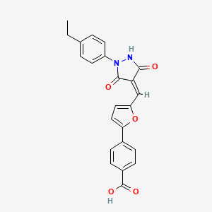 molecular formula C23H18N2O5 B11641750 4-(5-{(Z)-[1-(4-ethylphenyl)-3,5-dioxopyrazolidin-4-ylidene]methyl}furan-2-yl)benzoic acid 