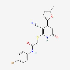 molecular formula C19H16BrN3O3S B11641830 N-(4-bromophenyl)-2-{[3-cyano-4-(5-methylfuran-2-yl)-6-oxo-1,4,5,6-tetrahydropyridin-2-yl]sulfanyl}acetamide 