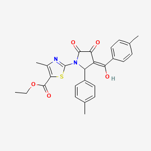 molecular formula C26H24N2O5S B11641991 ethyl 2-[3-hydroxy-4-(4-methylbenzoyl)-5-(4-methylphenyl)-2-oxo-2,5-dihydro-1H-pyrrol-1-yl]-4-methyl-1,3-thiazole-5-carboxylate 