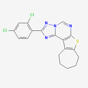 molecular formula C18H14Cl2N4S B11642199 2-(2,4-dichlorophenyl)-9,10,11,12-tetrahydro-8H-cyclohepta[4,5]thieno[3,2-e][1,2,4]triazolo[1,5-c]pyrimidine 
