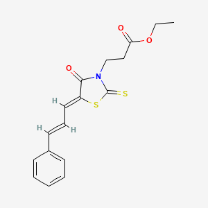 molecular formula C17H17NO3S2 B11642225 ethyl 3-[5-((2E)-3-phenylprop-2-enylidene)-4-oxo-2-thioxo-1,3-thiazolidin-3-yl]propanoate 