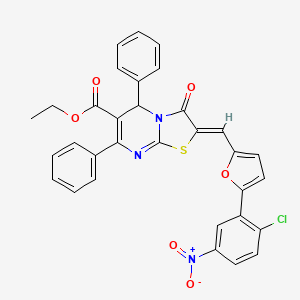 molecular formula C32H22ClN3O6S B11645035 ethyl (2Z)-2-{[5-(2-chloro-5-nitrophenyl)furan-2-yl]methylidene}-3-oxo-5,7-diphenyl-2,3-dihydro-5H-[1,3]thiazolo[3,2-a]pyrimidine-6-carboxylate 