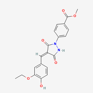 molecular formula C20H18N2O6 B11645062 methyl 4-[(4E)-4-[(3-ethoxy-4-hydroxyphenyl)methylidene]-3,5-dioxopyrazolidin-1-yl]benzoate 