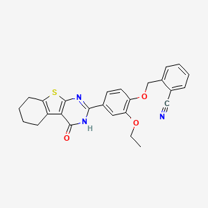 molecular formula C26H23N3O3S B11646535 2-{[2-Ethoxy-4-(4-oxo-3,4,5,6,7,8-hexahydro[1]benzothieno[2,3-d]pyrimidin-2-yl)phenoxy]methyl}benzonitrile 