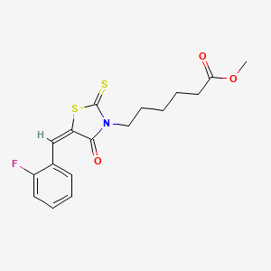 molecular formula C17H18FNO3S2 B11646821 methyl 6-[(5E)-5-(2-fluorobenzylidene)-4-oxo-2-thioxo-1,3-thiazolidin-3-yl]hexanoate 