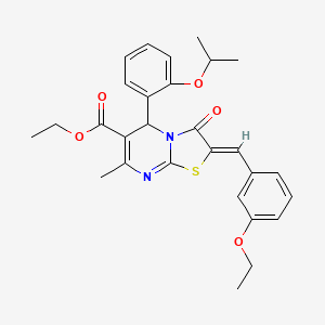molecular formula C28H30N2O5S B11646887 ethyl (2Z)-2-(3-ethoxybenzylidene)-7-methyl-3-oxo-5-[2-(propan-2-yloxy)phenyl]-2,3-dihydro-5H-[1,3]thiazolo[3,2-a]pyrimidine-6-carboxylate 