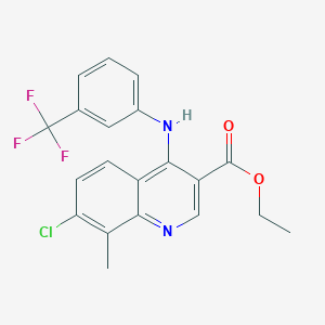 molecular formula C20H16ClF3N2O2 B11646979 Ethyl 7-chloro-8-methyl-4-{[3-(trifluoromethyl)phenyl]amino}quinoline-3-carboxylate 