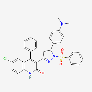 molecular formula C32H27ClN4O3S B11647268 6-chloro-3-{5-[4-(dimethylamino)phenyl]-1-(phenylsulfonyl)-4,5-dihydro-1H-pyrazol-3-yl}-4-phenylquinolin-2-ol 