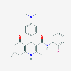 molecular formula C27H30FN3O2 B11647497 4-[4-(Dimethylamino)phenyl]-N-(2-fluorophenyl)-2,7,7-trimethyl-5-oxo-1,4,5,6,7,8-hexahydro-3-quinolinecarboxamide 