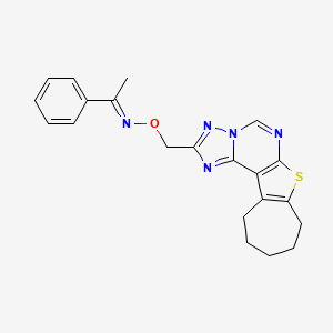 molecular formula C21H21N5OS B11647536 (1E)-1-phenyl-N-(9,10,11,12-tetrahydro-8H-cyclohepta[4,5]thieno[3,2-e][1,2,4]triazolo[1,5-c]pyrimidin-2-ylmethoxy)ethanimine 