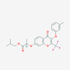 molecular formula C24H23F3O6 B11648046 2-methylpropyl 2-{[3-(3-methylphenoxy)-4-oxo-2-(trifluoromethyl)-4H-chromen-7-yl]oxy}propanoate 