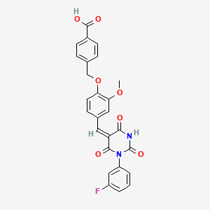 molecular formula C26H19FN2O7 B11648080 4-[(4-{(E)-[1-(3-fluorophenyl)-2,4,6-trioxotetrahydropyrimidin-5(2H)-ylidene]methyl}-2-methoxyphenoxy)methyl]benzoic acid 