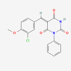 molecular formula C18H13ClN2O4 B11648133 (5Z)-5-(3-chloro-4-methoxybenzylidene)-1-phenylpyrimidine-2,4,6(1H,3H,5H)-trione 