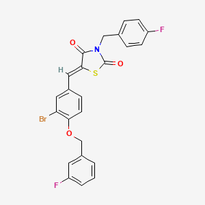 molecular formula C24H16BrF2NO3S B11648158 (5Z)-5-({3-Bromo-4-[(3-fluorophenyl)methoxy]phenyl}methylidene)-3-[(4-fluorophenyl)methyl]-1,3-thiazolidine-2,4-dione 
