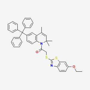 molecular formula C42H38N2O2S2 B11648543 1-{[(6-Ethoxy-1,3-benzothiazol-2-yl)thio]acetyl}-2,2,4-trimethyl-6-trityl-1,2-dihydroquinoline 