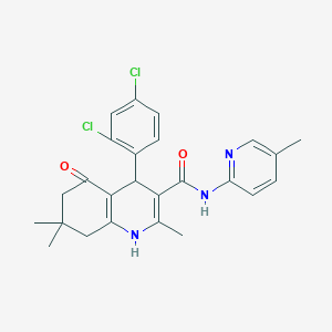 molecular formula C25H25Cl2N3O2 B11650125 4-(2,4-Dichlorophenyl)-2,7,7-trimethyl-N-(5-methyl-2-pyridinyl)-5-oxo-1,4,5,6,7,8-hexahydro-3-quinolinecarboxamide 