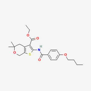 molecular formula C23H29NO5S B11651153 ethyl 2-{[(4-butoxyphenyl)carbonyl]amino}-5,5-dimethyl-4,7-dihydro-5H-thieno[2,3-c]pyran-3-carboxylate 