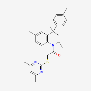 molecular formula C28H33N3OS B11652358 2-[(4,6-dimethylpyrimidin-2-yl)sulfanyl]-1-[2,2,4,6-tetramethyl-4-(4-methylphenyl)-3,4-dihydroquinolin-1(2H)-yl]ethanone 