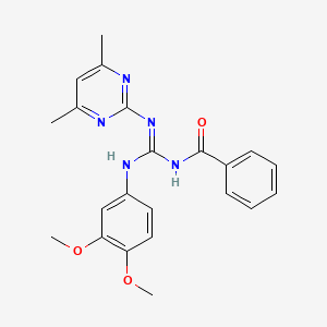 molecular formula C22H23N5O3 B11652649 N-[(Z)-[(3,4-Dimethoxyphenyl)amino][(4,6-dimethylpyrimidin-2-YL)amino]methylidene]benzamide 