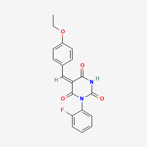 molecular formula C19H15FN2O4 B11652755 (5E)-5-(4-ethoxybenzylidene)-1-(2-fluorophenyl)pyrimidine-2,4,6(1H,3H,5H)-trione 