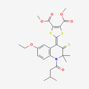 molecular formula C25H29NO6S3 B11652876 dimethyl 2-[6-ethoxy-2,2-dimethyl-1-(3-methylbutanoyl)-3-thioxo-2,3-dihydroquinolin-4(1H)-ylidene]-1,3-dithiole-4,5-dicarboxylate 