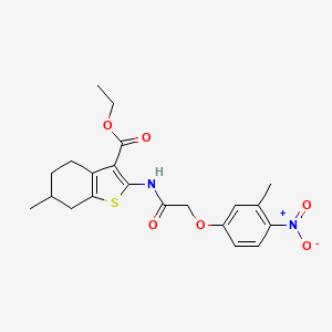 molecular formula C21H24N2O6S B11652984 Ethyl 6-methyl-2-{[(3-methyl-4-nitrophenoxy)acetyl]amino}-4,5,6,7-tetrahydro-1-benzothiophene-3-carboxylate 