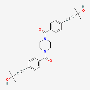 molecular formula C28H30N2O4 B11653294 Piperazine-1,4-diylbis{[4-(3-hydroxy-3-methylbut-1-yn-1-yl)phenyl]methanone} 