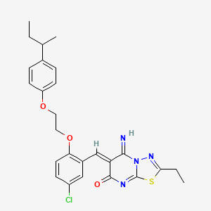 molecular formula C26H27ClN4O3S B11653412 (6Z)-6-(2-{2-[4-(butan-2-yl)phenoxy]ethoxy}-5-chlorobenzylidene)-2-ethyl-5-imino-5,6-dihydro-7H-[1,3,4]thiadiazolo[3,2-a]pyrimidin-7-one 
