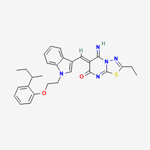 molecular formula C28H29N5O2S B11653426 (6Z)-6-[(1-{2-[2-(butan-2-yl)phenoxy]ethyl}-1H-indol-3-yl)methylidene]-2-ethyl-5-imino-5,6-dihydro-7H-[1,3,4]thiadiazolo[3,2-a]pyrimidin-7-one 