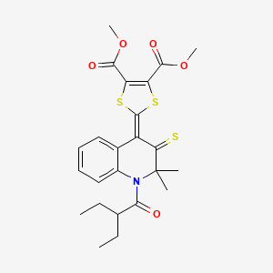 molecular formula C24H27NO5S3 B11653520 dimethyl 2-[1-(2-ethylbutanoyl)-2,2-dimethyl-3-thioxo-2,3-dihydroquinolin-4(1H)-ylidene]-1,3-dithiole-4,5-dicarboxylate 