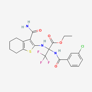 molecular formula C21H21ClF3N3O4S B11653594 Ethyl 2-[(3-carbamoyl-4,5,6,7-tetrahydro-1-benzothiophen-2-YL)amino]-2-[(3-chlorophenyl)formamido]-3,3,3-trifluoropropanoate 