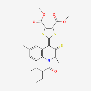 molecular formula C25H29NO5S3 B11653656 dimethyl 2-[1-(2-ethylbutanoyl)-2,2,6-trimethyl-3-thioxo-2,3-dihydroquinolin-4(1H)-ylidene]-1,3-dithiole-4,5-dicarboxylate 