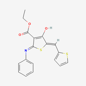molecular formula C18H15NO3S2 B11653915 ethyl (5Z)-4-oxo-2-(phenylamino)-5-(thiophen-2-ylmethylidene)-4,5-dihydrothiophene-3-carboxylate 