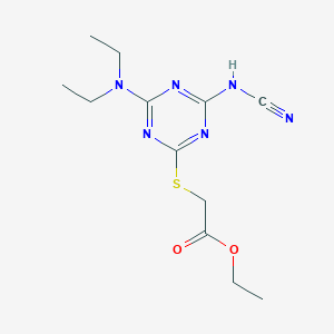 molecular formula C12H18N6O2S B11654040 Ethyl {[4-(cyanoamino)-6-(diethylamino)-1,3,5-triazin-2-yl]sulfanyl}acetate 